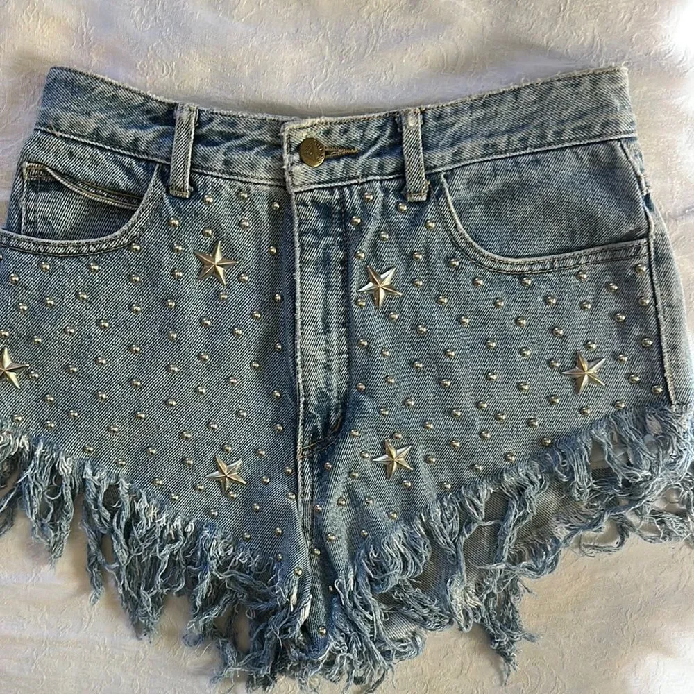 Georges Marciano Guess Blue Jean Shorts with Distressed Fringe Size 31